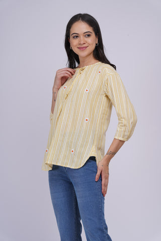 Coco Hand Embroidered Kurta Top- Lemon