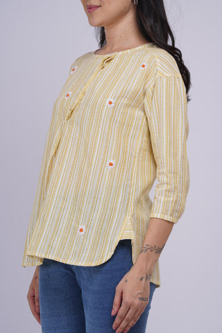 Coco Hand Embroidered Kurta Top- Lemon