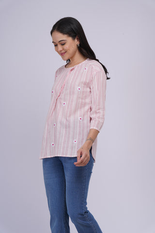 Coco Hand Embroidered Kurta Top- Pink
