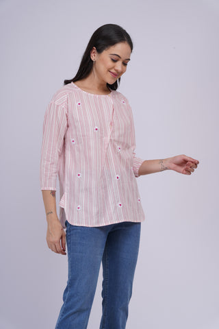 Coco Hand Embroidered Kurta Top- Pink
