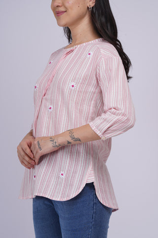 Coco Hand Embroidered Kurta Top- Pink