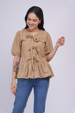 Gigi Peplum Handloom Top- Beige