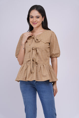 Gigi Peplum Handloom Top- Beige