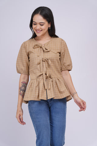 Gigi Peplum Handloom Top- Beige