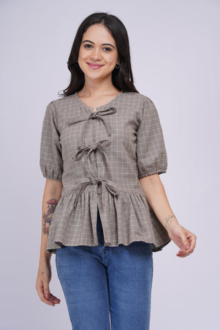 Gigi Peplum Handloom Top- Dusty Olive