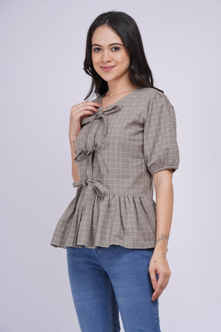 Gigi Peplum Handloom Top- Dusty Olive