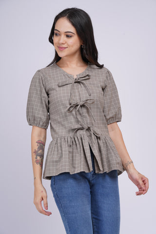 Gigi Peplum Handloom Top- Dusty Olive