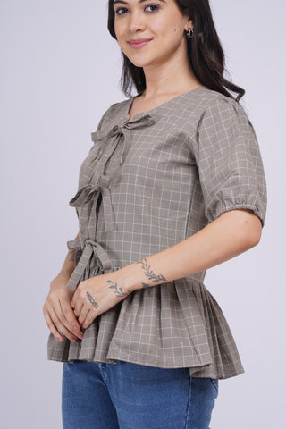 Gigi Peplum Handloom Top- Dusty Olive