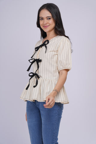 Gigi Peplum Handloom Top- Cream