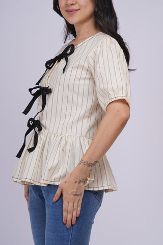 Gigi Peplum Handloom Top- Cream