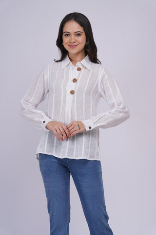 Sheer Pure Linen Top-  White