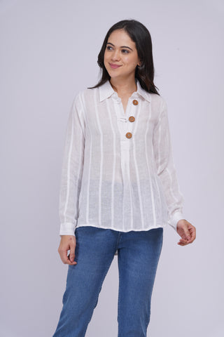 Sheer Pure Linen Top-  White