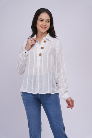 Sheer Pure Linen Top-  White