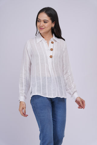 Sheer Pure Linen Top-  White