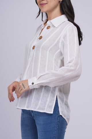 Sheer Pure Linen Top-  White