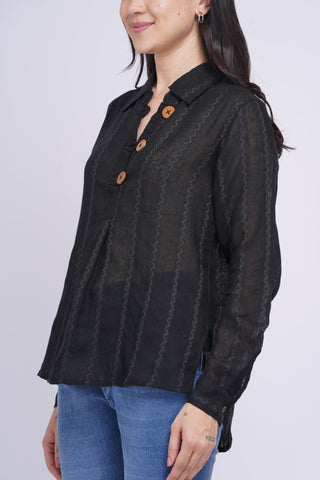 Sheer Pure Linen Top-  Black