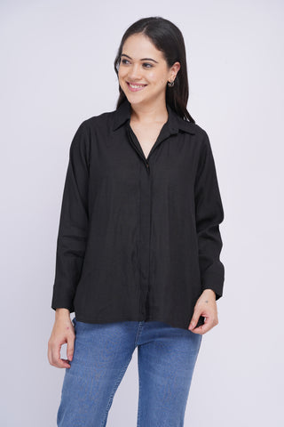 Saanjh Linen shirt- Black