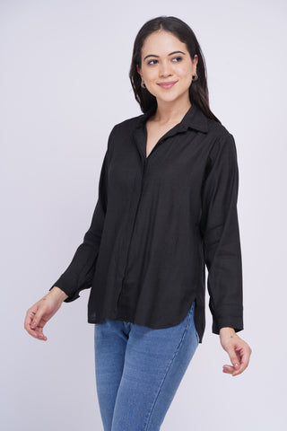 Saanjh Linen shirt- Black