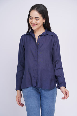 Saanjh Linen shirt- Navy
