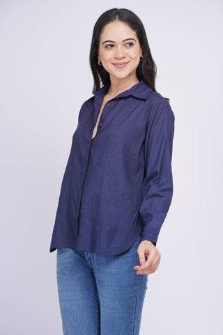 Saanjh Linen shirt- Navy