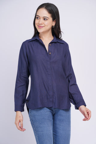 Saanjh Linen shirt- Navy