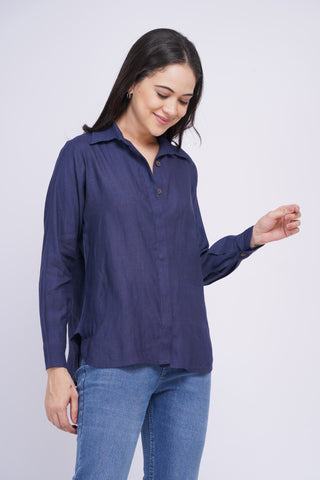 Saanjh Linen shirt- Navy