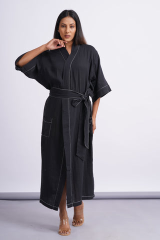 Gauze Cotton Day Robe- Black
