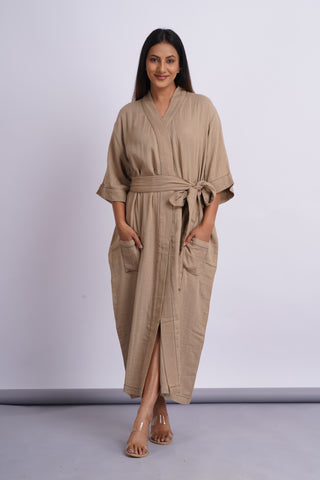 Gauze Cotton Day Robe- Beige
