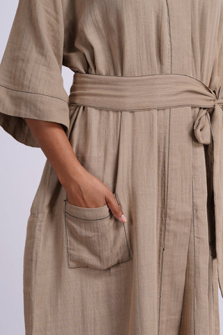 Gauze Cotton Day Robe- Beige