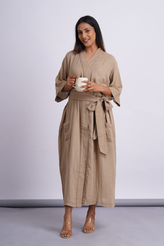 Gauze Cotton Day Robe- Beige