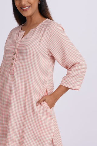 Gauze Relaxi Lounge Set- Peach check