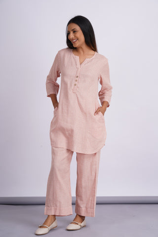 Gauze Relaxi Lounge Set- Peach check