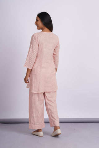 Gauze Relaxi Lounge Set- Peach check