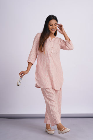 Gauze Relaxi Lounge Set- Peach check