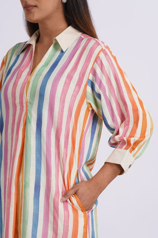 Rainbow Cotton Silk Kurta Set- Ivory