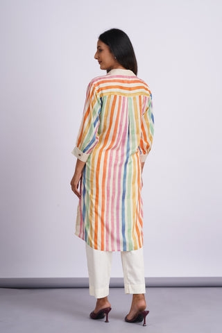 Rainbow Cotton Silk Kurta Set- Ivory