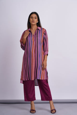 Rangeela Cotton Silk Kurta Set- Plum