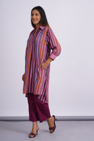 Rainbow Cotton Silk Kurta Set- Plum