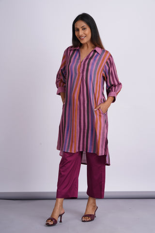 Rangeela Cotton Silk Kurta Set- Plum