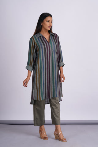 Rainbow Cotton Silk Kurta Set- Grey