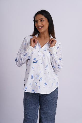 Poppy Schiffli V neck Shirt