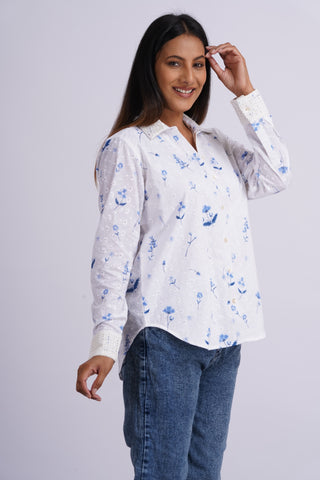 Poppy Schiffli V neck Shirt