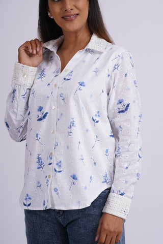 Poppy Schiffli V neck Shirt