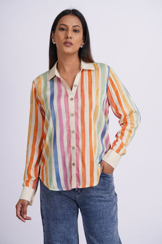 Rangeela Silk V neck Shirt- Cream