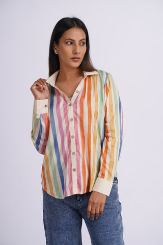 Rangeela Silk V neck Shirt- Cream