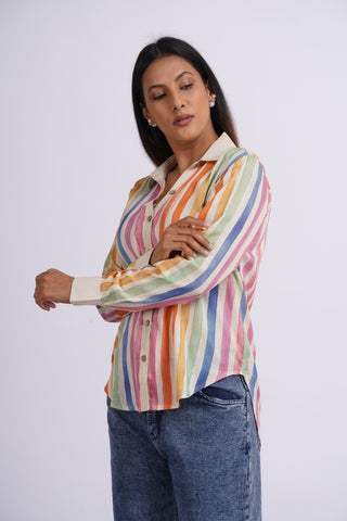 Rangeela Silk V neck Shirt- Cream