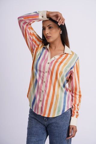 Rangeela Silk V neck Shirt- Cream