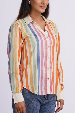 Rangeela Silk V neck Shirt- Cream