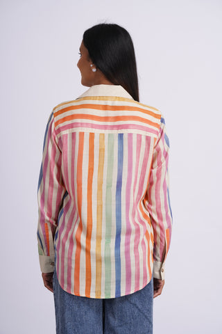 Rangeela Silk V neck Shirt- Cream