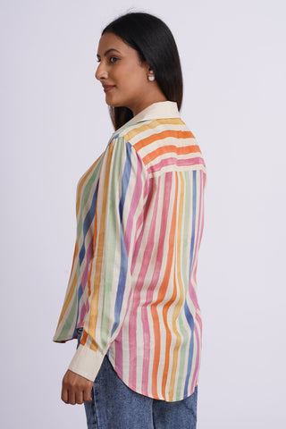 Rangeela Silk V neck Shirt- Cream